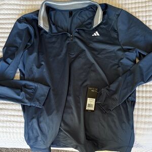NWT Adidas Men's Dark Blue Lightweight 3/4 Zip Pullover.
